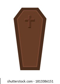 coffin with cross design, death tomb cementary and scary theme Vector illustration