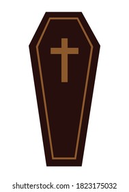 coffin with cross design, death tomb cementary and scary theme Vector illustration