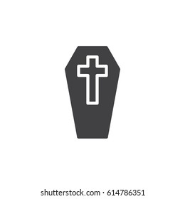 Coffin with cross icon vector, filled flat sign, solid pictogram isolated on white. Symbol, logo illustration. Pixel perfect