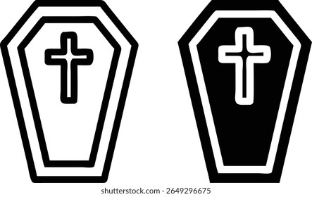 Coffin Cross Icons Black and White Vector Symbol Halloween Design