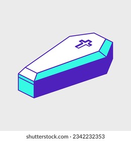 Coffin with cross isometric vector illustration