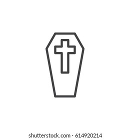 Coffin with cross line icon, outline vector sign, linear style pictogram isolated on white. Symbol, logo illustration. Editable stroke. Pixel perfect