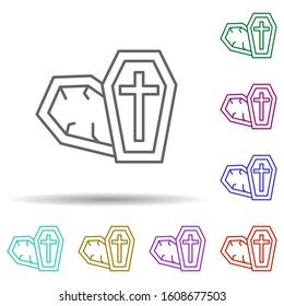 Coffin, cross multi color style icon. Simple thin line, outline vector of dia de muertos icons for ui and ux, website or mobile application