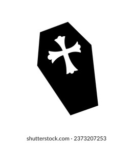 Coffin with cross on white background