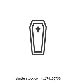 Coffin with cross outline icon. linear style sign for mobile concept and web design. Funeral line vector icon. Symbol, logo illustration. Pixel perfect vector graphics