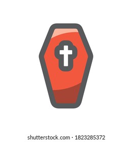 Coffin with a Cross Vector icon Cartoon illustration