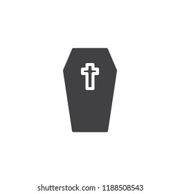 Coffin with cross vector icon. filled flat sign for mobile concept and web design. Cemetery solid icon. Symbol, logo illustration. Pixel perfect vector graphics