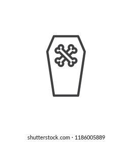 Coffin with crossbones outline icon. linear style sign for mobile concept and web design. Halloween coffin simple line vector icon. Symbol, logo illustration. Pixel perfect vector graphics