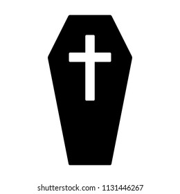 Coffin for the dead or casket with cross flat vector icon for games and websites