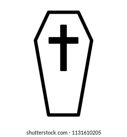 Coffin For The Dead Or Casket With Cross Line Art Vector Icon For Games And Websites