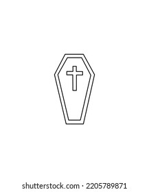Coffin for the dead or casket with cross line art vector icon for games and websites. Halloween line art vector. Perfect for coloring book, textiles, icon, web, painting, children's books.