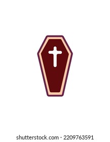 Coffin for the dead or casket with cross vector icon for games and websites. Halloween vector. Perfect for coloring book, textiles, icon, web, painting, children's books.