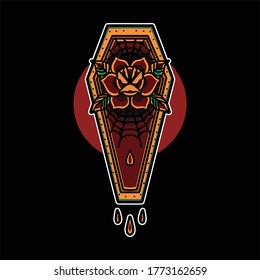 coffin design tattoo vector illustration