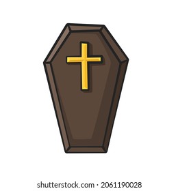 Coffin in drawing style isolated vector. Halloween cartoon on white background.