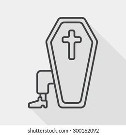 coffin falt icon with long shadow, line icon