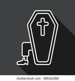 coffin falt icon with long shadow, line icon