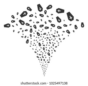Coffin festive fountain. Vector illustration style is flat iconic symbols. Object fountain constructed from random design elements as coffin fireworks.