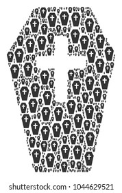 Coffin figure constructed in the combination of coffin design elements. Vector iconized collage combined from simple elements.