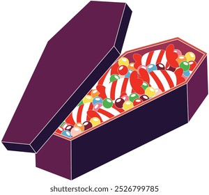 coffin filled with halloween candy for Halloween vector design needs