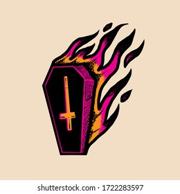 Coffin fire simple art Vector design illustration