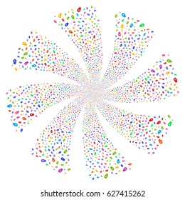 Coffin fireworks swirl rotation. Vector illustration style is flat bright multicolored iconic symbols on a white background. Object flower made from random symbols.