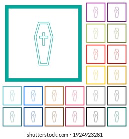 Coffin flat color icons with quadrant frames on white background