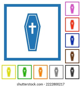 Coffin flat color icons in square frames on white background
