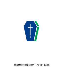 Coffin flat icon. Single high quality symbol of line halloween vector for web design or mobile app. Color sign of party for design logo. Single pictogram on white background