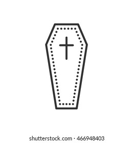 Coffin flat icon. Symbol of death and funeral. Vector outline illustration isolated on white background. Thin line style