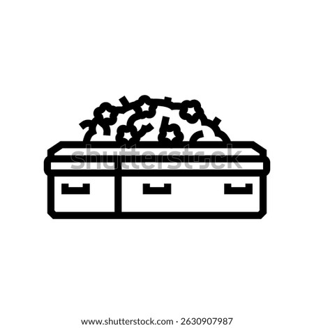 coffin flowers mortality line icon vector. coffin flowers mortality sign. isolated contour symbol black illustration