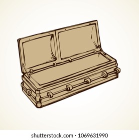 Coffin. Freehand outline dark brown ink hand drawn logo pictogram object sketchy in art retro scribble cartoon contour style