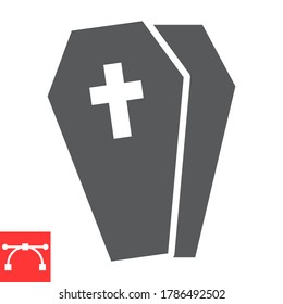 Coffin glyph icon, halloween and scary, casket sign vector graphics, editable stroke solid icon, eps 10