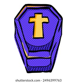 Coffin halftone icon hand drawn color vector illustration