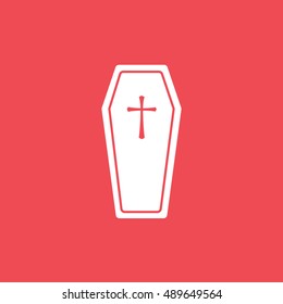 Coffin Halloween Concept Flat Icon On Red Background