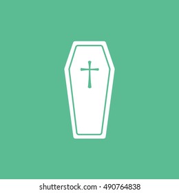 Coffin Halloween Concept  Flat Icon On Green Background