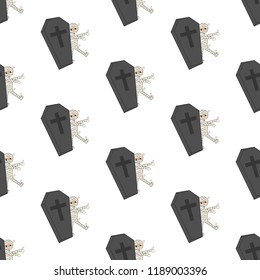 Coffin halloween mummy seamless pattern on the white background. Vector illustration