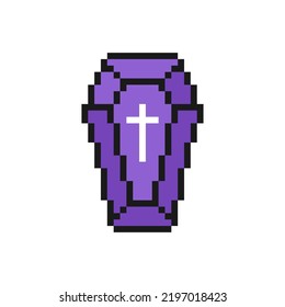Coffin Halloween pixel icon isolated on white background, vector sign symbol.