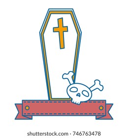 coffin halloween with skull decorative icon