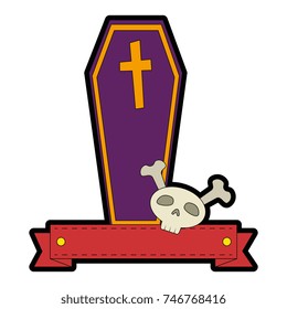 coffin halloween with skull decorative icon