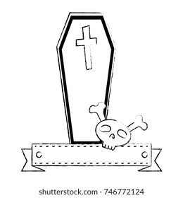 coffin halloween with skull decorative icon