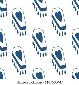 coffin with a heart seamless doodle pattern