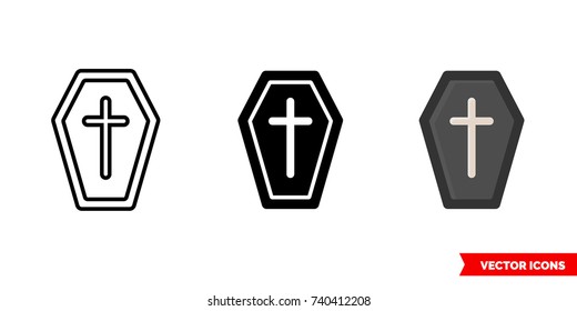Coffin icon of 3 types: color, black and white, outline. Isolated vector sign symbol.