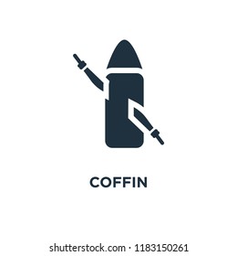 Coffin icon. Black filled vector illustration. Coffin symbol on white background. Can be used in web and mobile.
