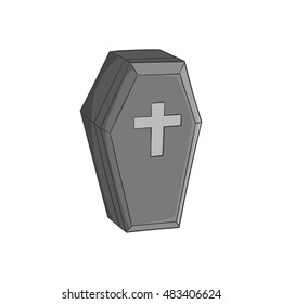Coffin icon in black monochrome style isolated on white background. Death symbol vector illustration