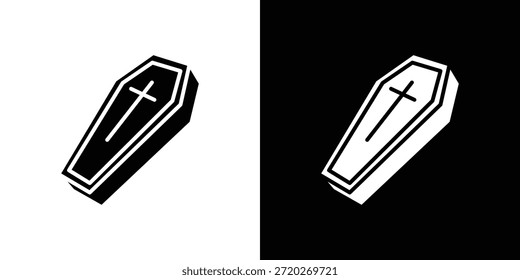 Icono de ataúd. Icono de diseño plano simple en blanco y negro
