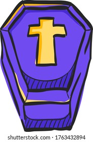 Coffin icon in color drawing. Object dead man Halloween decoration fear spooky