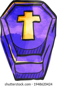 Icono de ataúd en el dibujo de color. Hombre muerto de objetos La decoración de Halloween asusta