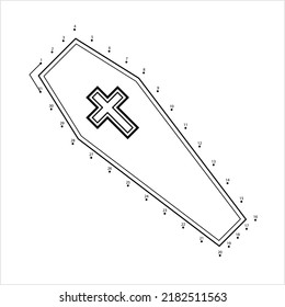 Coffin Icon Connect The Dots, Funerary Box Used To Keep A Corpse For Burial, Cremation Vector Art Illustration, Puzzle Game Containing A Sequence Of Numbered Dots