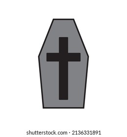 Coffin icon with cross in cartoon style. White background. Vector illustration. stock image. 