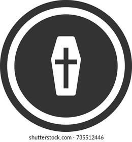 Coffin icon , dark round sign design . Halloween